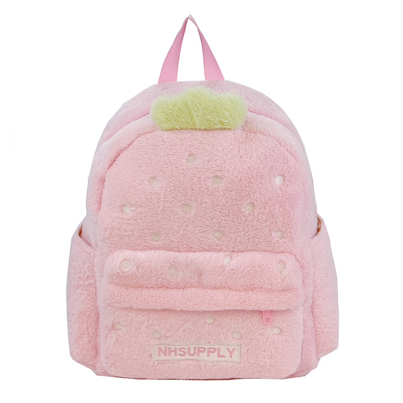 Women Bags In Sale - กระเป๋าเป้สะพายหลังสีพื้นสไตล์หวาน รุ่นคลาสสิค ลายสตรอว์เบอร์รี ขนนุ่ม ปี 2026