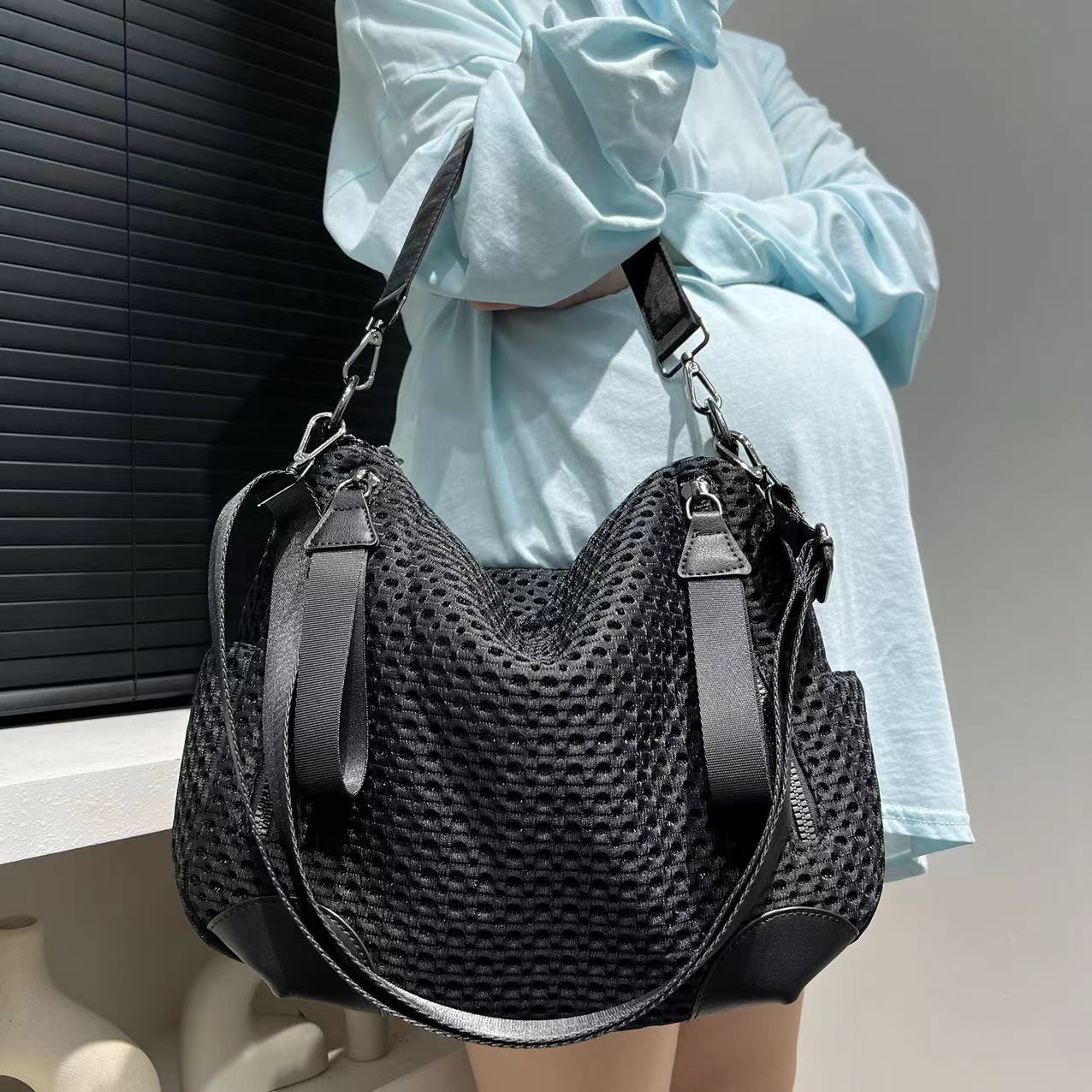 Women Bags For Airport - กระเป๋าสะพายไนลอนประกบตาข่ายกลางที่ทันสมัย ความจุขนาดใหญ่ กระเป๋าถือน้ําหนักเบาและลําลอง