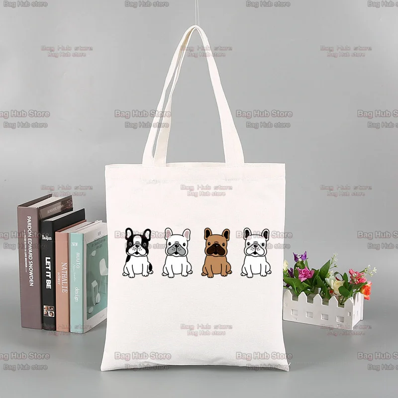 Women Bags Jute - กระเป๋าช้อปปิ้งลายสุนัขเฟรนช์บูลด็อกสุดน่ารัก กระเป๋าถือใส่ของ กระเป๋าผ้า กระเป๋าโท้ท กระเป๋าช้อปปิ้ง กระเป๋าโท้ทผ้ากระสอบ