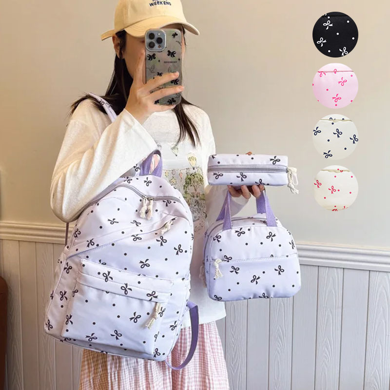 Women Bags Casual - ชุดกระเป๋าเป้สะพายหลังลายดอกไม้ 3 ชิ้น น้ำหนักเบา สำหรับเดินทางไปโรงเรียน เหมาะสำหรับนักเรียน
