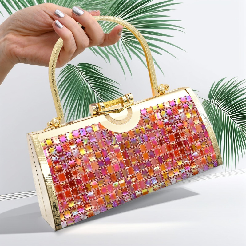 Women Bags Golden - กระเป๋าถือทรงกี่เพ้าประดับเพชรทองคำ สำหรับเดินบนเวที กระเป๋าใบเล็กสไตล์วินเทจ กระเป๋าถือสำหรับงานแต่งงาน