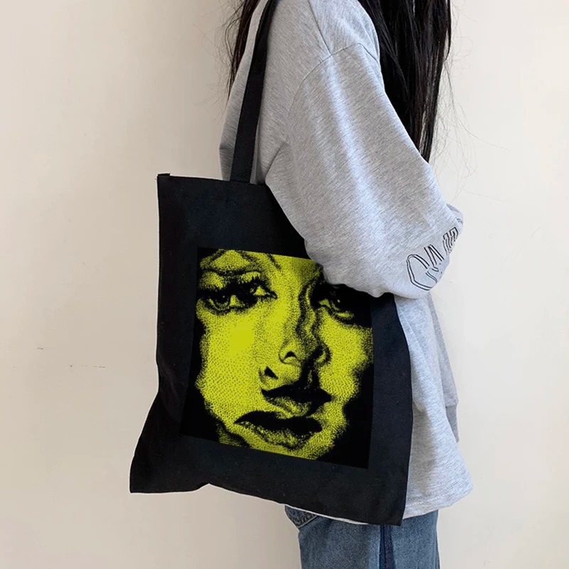 Women'S Vegan Bags - กระเป๋าผ้าแคนวาสลายสยองขวัญสำหรับผู้หญิง สไตล์พังก์ วินเทจ สีเข้ม ความจุมาก ลายการ์ตูน