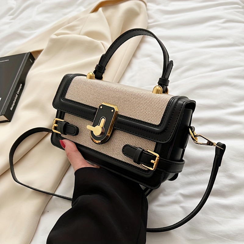 Women Bags For Airport - กระเป๋าสะพายข้างวินเทจสำหรับผู้หญิง กระเป๋าโท้ทหนัง PU สีตัดกัน กระเป๋าสะพายไหล่สไตล์เรโทร กระเป๋าถือแฟชั่นและกระเป๋าสะพาย