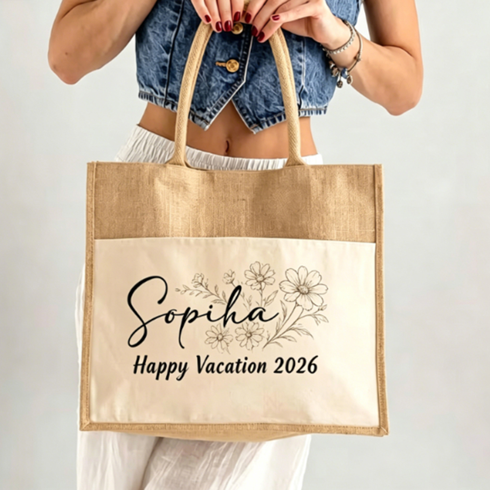 Women Bags Jute - กระเป๋าโท้ทสำหรับทริปสาวๆ แบบสั่งทำพิเศษ พร้อมชื่อ ของขวัญสำหรับเพื่อนสนิท ปาร์ตี้สละโสด วันหยุดพักผ่อน