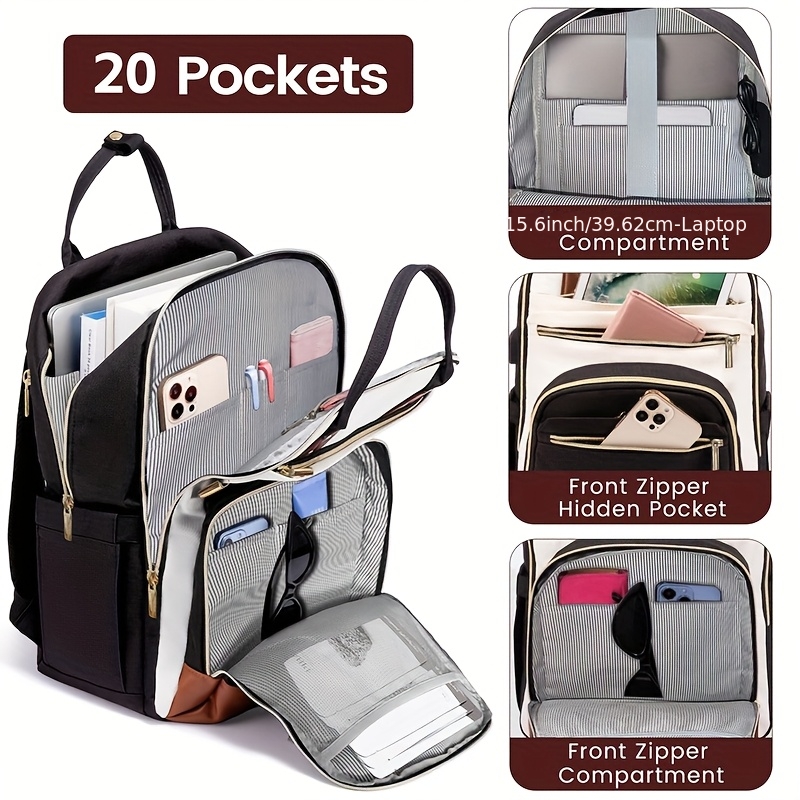 Women Bags For Travel - กระเป๋าเป้สะพายหลังสำหรับผู้หญิงแบบสองสี กันน้ำ น่ารัก เหมาะสำหรับเดินทางและทำงาน พร้อมซิปสีทอง ใส่โน้ตบุ๊คขนาด