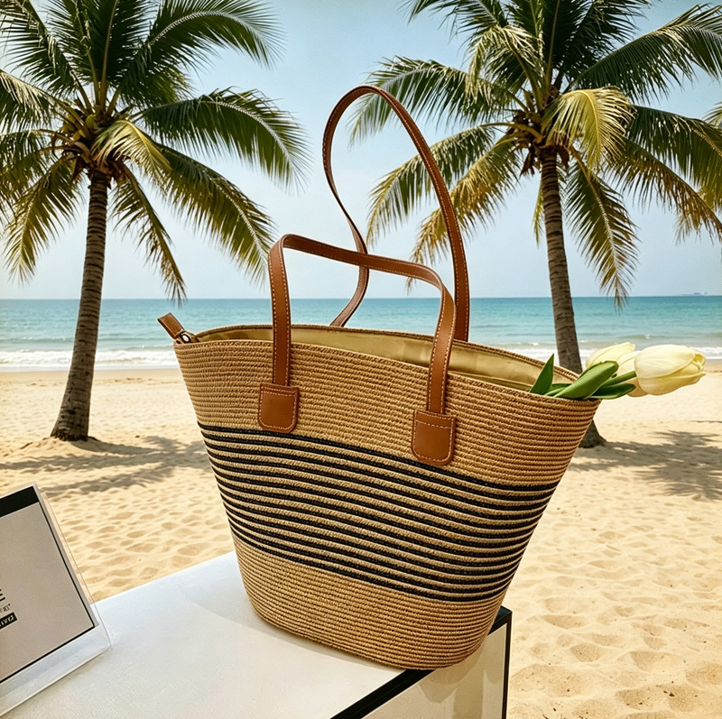 Women Bags Casual - CLAREGQI กระเป๋าโท้ทลายทางสำหรับผู้หญิง, กระเป๋าชายหาดแบบทอความจุขนาดใหญ่, กระเป๋าสะพายลำลองพร้อมหูจับหนัง PU, กระเป๋าฤดูร้อน