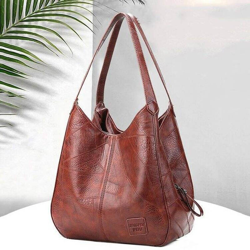 Women'S Vegan Bags - กระเป๋าโท้ทหนังวินเทจขนาดใหญ่ ช่องใส่ของสามช่อง กระเป๋าโฮโบหนังวีแกนพรีเมียมเนื้อนุ่ม ผิวสัมผัสกันน้ำ