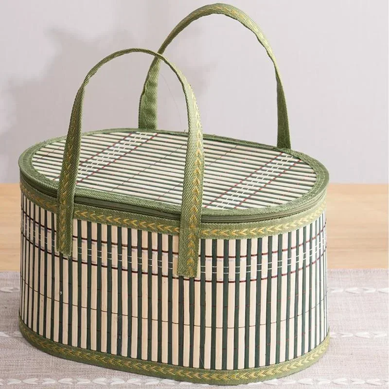 Women Bags Casual - ตะกร้าไม้ไผ่ทำมือ เป็นมิตรกับสิ่งแวดล้อม พับเก็บได้ ใช้เป็นตะกร้าปิกนิก กล่องของขวัญทำมือ สำหรับเทศกาล/ตลาด