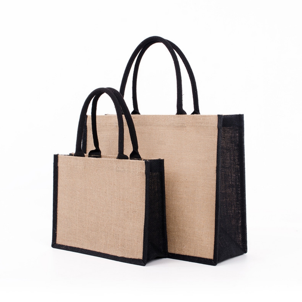 Women Bags Jute - ถุงช้อปปิ้งผ้ากระสอบปอกระเจาเป็นมิตรกับสิ่งแวดล้อม วินเทจ ใช้ซ้ำได้ สำหรับใส่ของชำ งานแต่งงาน ของขวัญวันเกิด