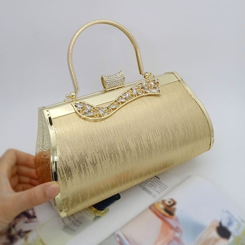 Women Bags Golden - กระเป๋าถืองานเลี้ยงตอนเย็นสไตล์ย้อนยุคประดับเพชรสีเหลืองทองสำหรับงานแสดงแฟชั่นบนเวทีงานประชุมประจำปี กระเป๋าเจ้าสาว