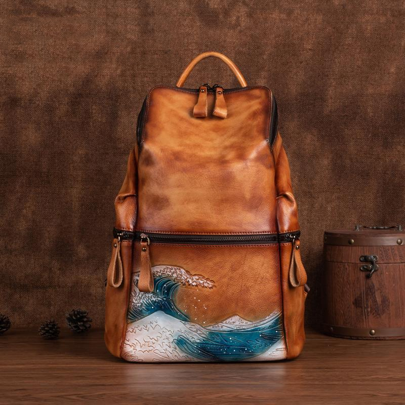 Women Bags Handmade - ของแท้นุ่มกระเป๋าเป้สะพายหลังหนังของผู้หญิงขนาดใหญ่กระเป๋าเดินทางกลางแจ้ง2022ฤดูหนาวธรรมชาติ Cowhide กระเป๋าเป้สะพายหลังหญิง