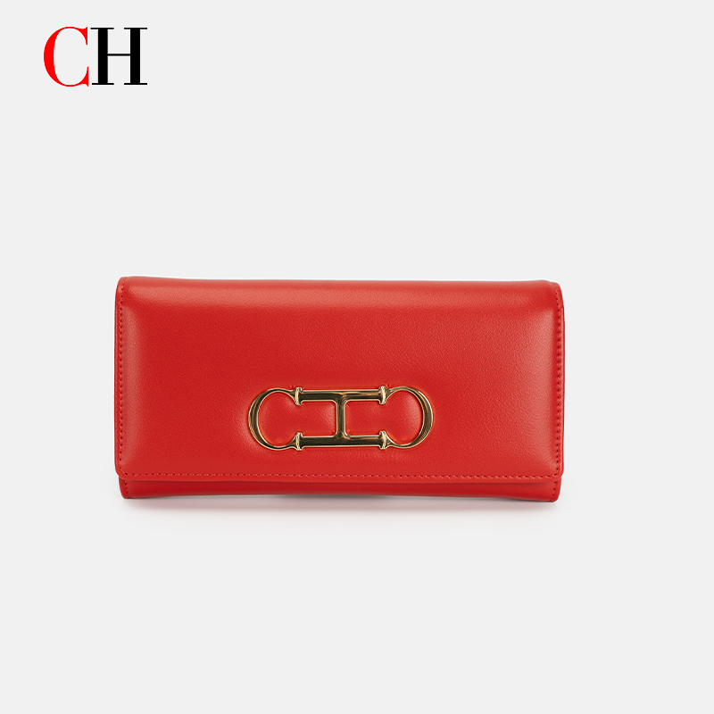 Women Bags Golden - CH กระเป๋าสตางค์ใบยาวสำหรับผู้หญิง หนังพรีเมียม โลโก้โลหะสีทอง ความจุขนาดใหญ่ ช่องใส่การ์ดหลายช่อง