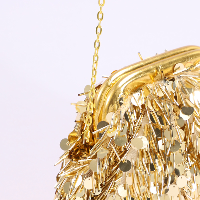 กระเป๋าคลัทช์ปักเลื่อมสีทองสำห - Women Bags Golden บทวิจารณ์และราคา