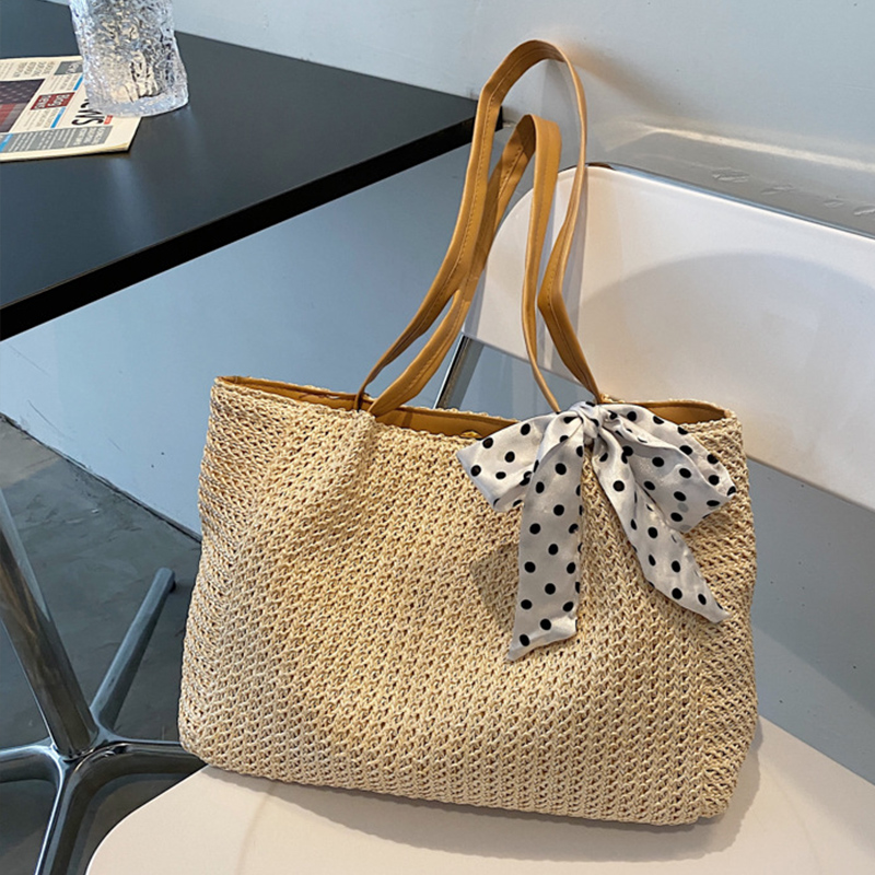 กระเป๋ากระเป๋าฟางผูกโบว์ผ้าพัน - Women Bags Handmade บทวิจารณ์และราคา