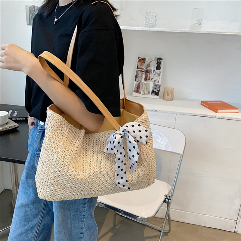 กระเป๋ากระเป๋าฟางผูกโบว์ผ้าพัน - Women Bags Handmade บทวิจารณ์และราคา