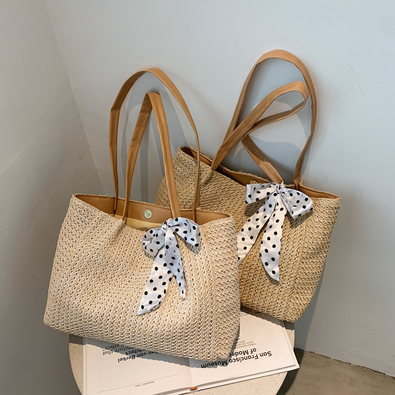 กระเป๋ากระเป๋าฟางผูกโบว์ผ้าพัน - Women Bags Handmade บทวิจารณ์และราคา