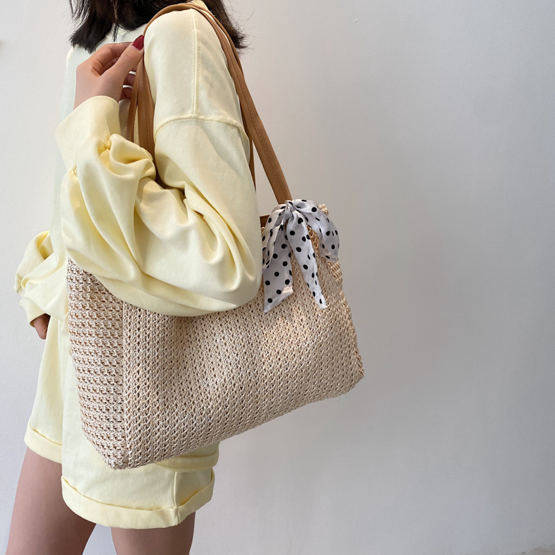 กระเป๋ากระเป๋าฟางผูกโบว์ผ้าพัน - Women Bags Handmade บทวิจารณ์และราคา